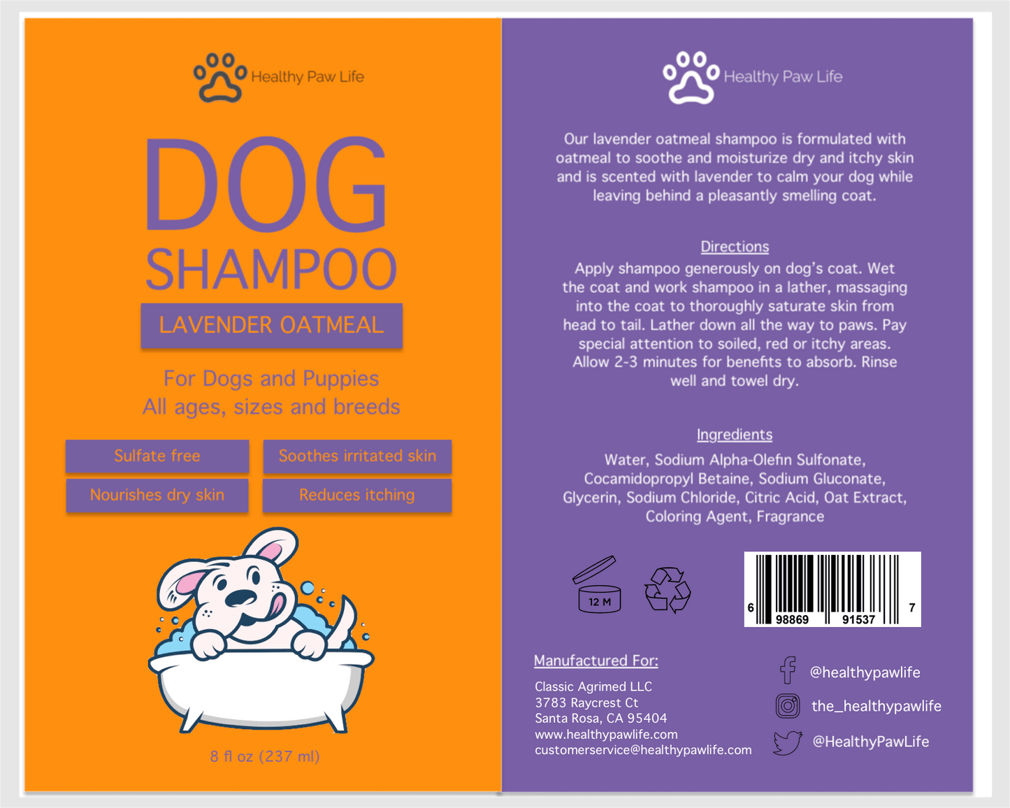 Oatmeal Lavender Pet Shampoo